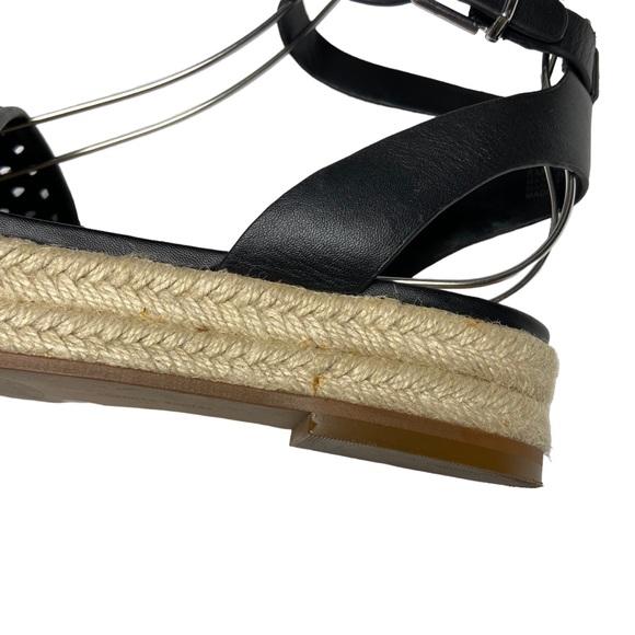 VINCE CAMUTO Kovya Leather Sandals Laser Cutout Espadrille Black Womens 8M - Picture 6 of 9